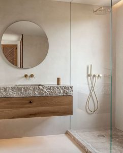 natural wood minimalist shower design